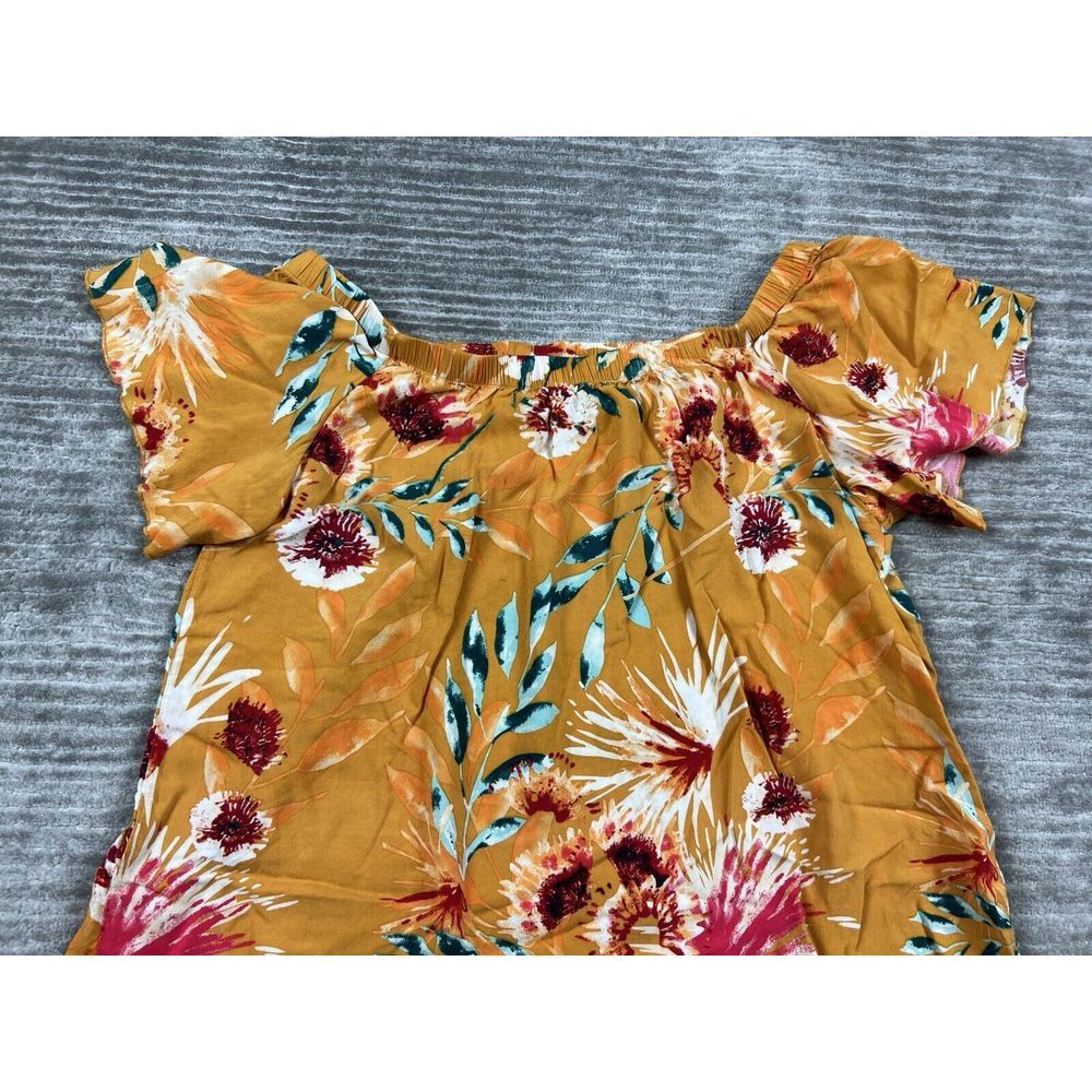 Miss LiLi Top Womens‎ 1X Orange Floral Off Shoulder Tied Front Rayon - Picture 2 of 12